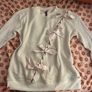 Cream Sweater with Bow Details